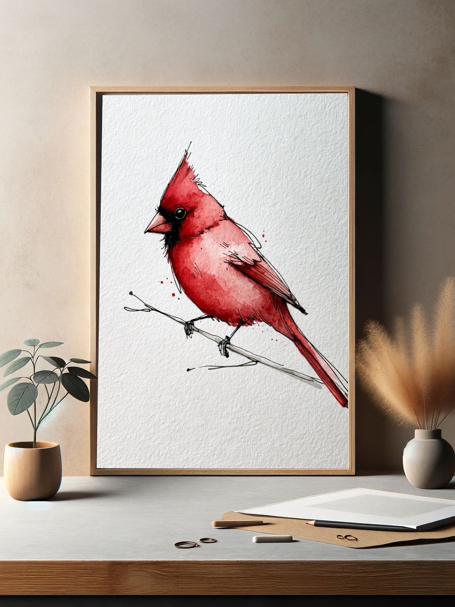 Red Cardinal Watercolor Poster. — room view 2