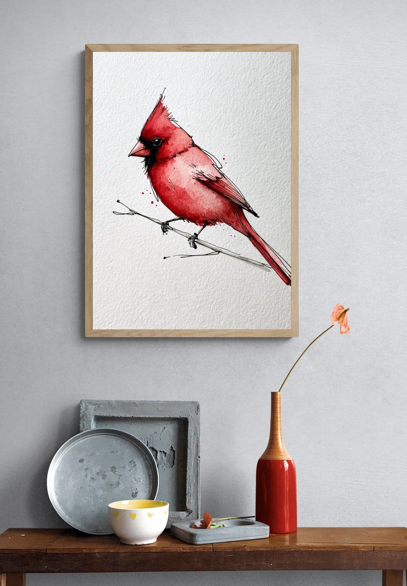 Red Cardinal Watercolor Poster. — room view 3