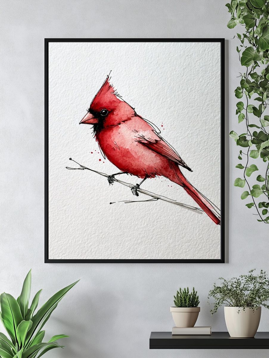 Red Cardinal Watercolor Poster. — room view 4