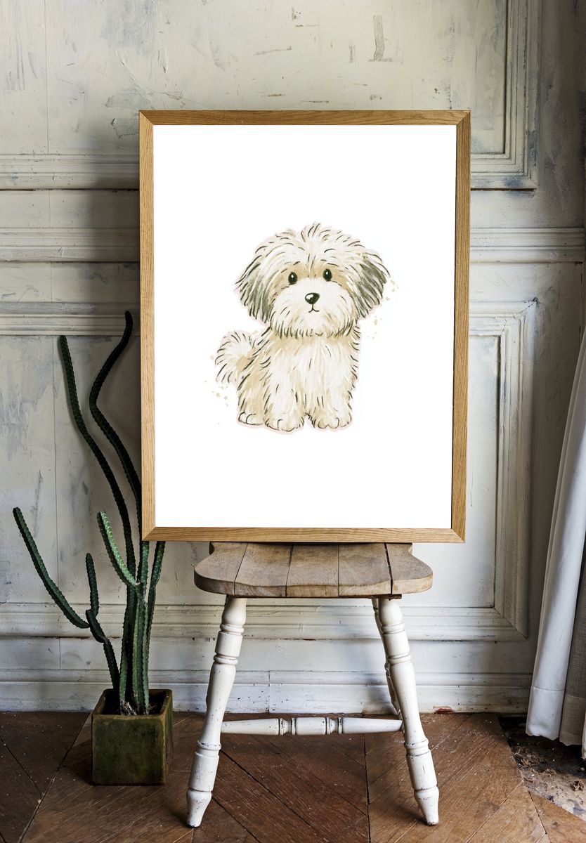 Fluffy Puppy Watercolor Poster. room preview