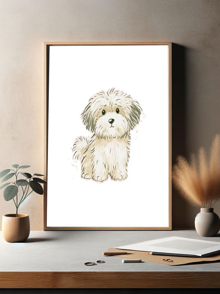 Fluffy Puppy Watercolor Poster. — room view 2