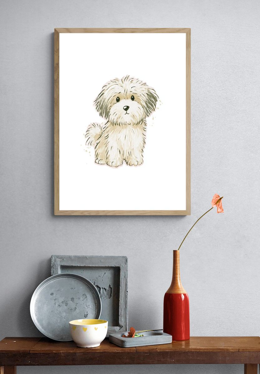 Fluffy Puppy Watercolor Poster. — room view 3