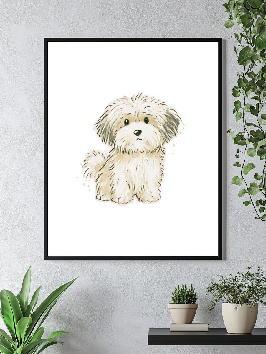 Fluffy Puppy Watercolor Poster. — room view 4