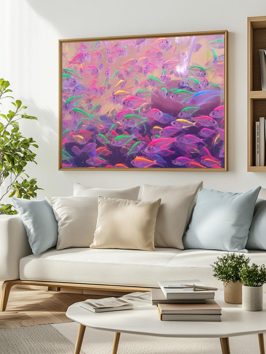 Colorful neon glowing fishes. Free. — room view 2