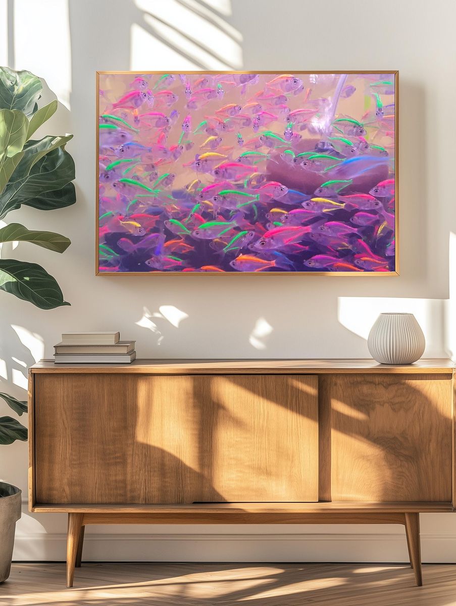 Colorful neon glowing fishes. Free. — room view 3