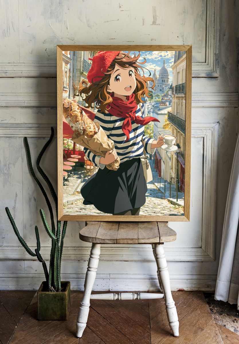 Paris Street Girl Anime Print. room preview