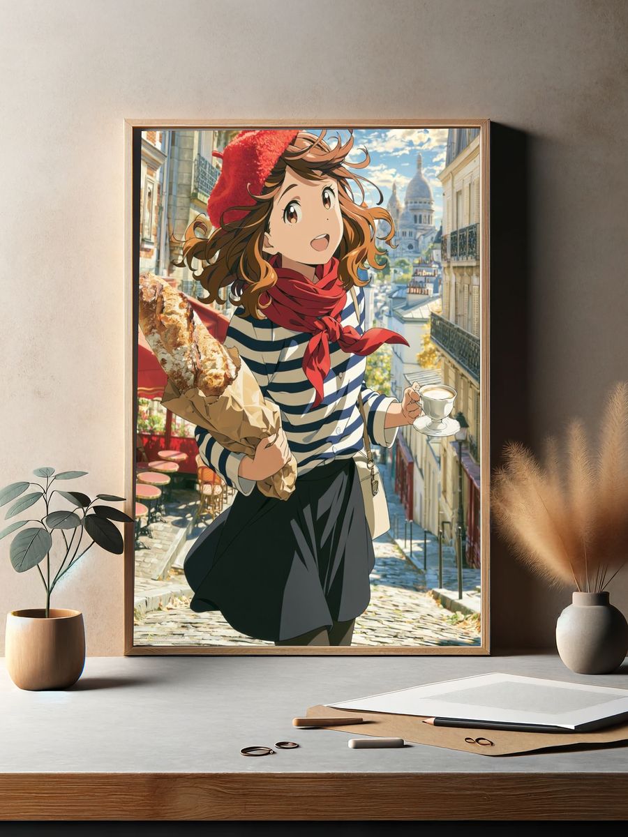 Paris Street Girl Anime Print. — room view 2