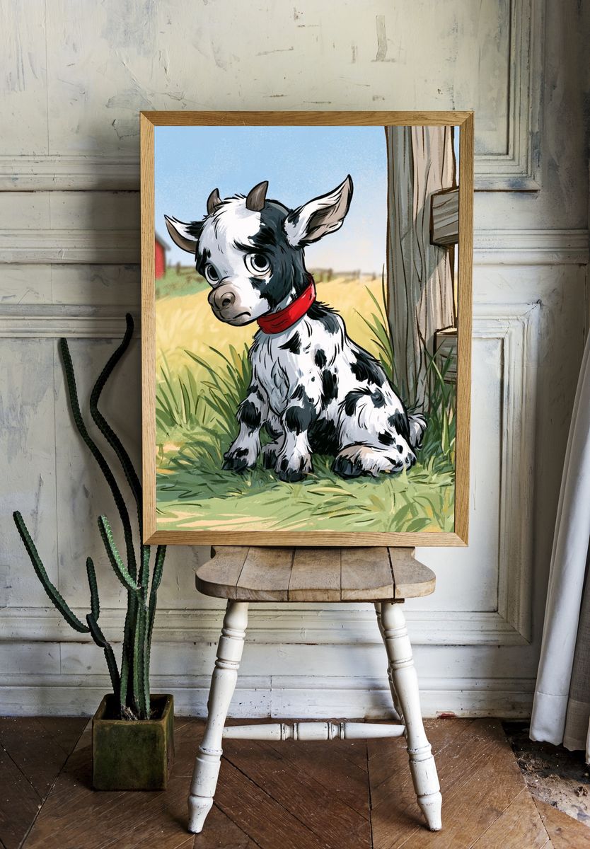 Baby Goat Farm Illustration Poster. — room view 1