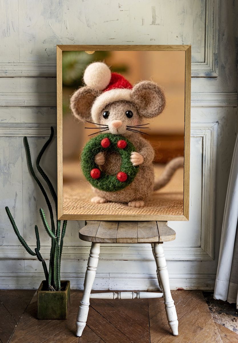 Christmas Mouse Illustration Poster. — room view 1