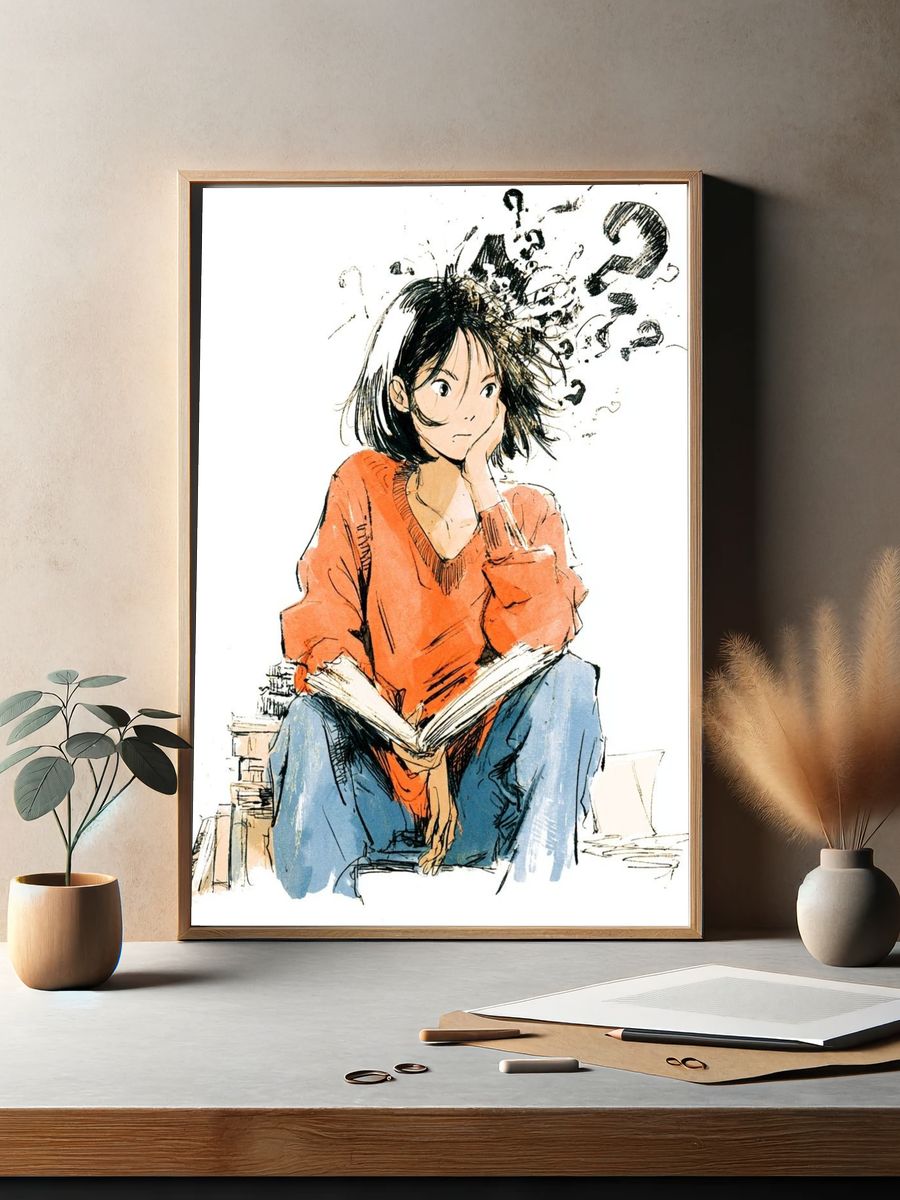 Anime Girl Reading Illustration Poster. — room view 2