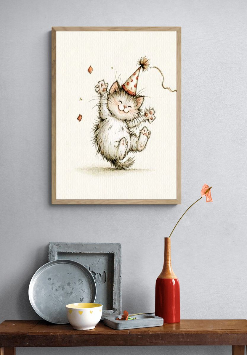 Party Cat Watercolor Print. — room view 3