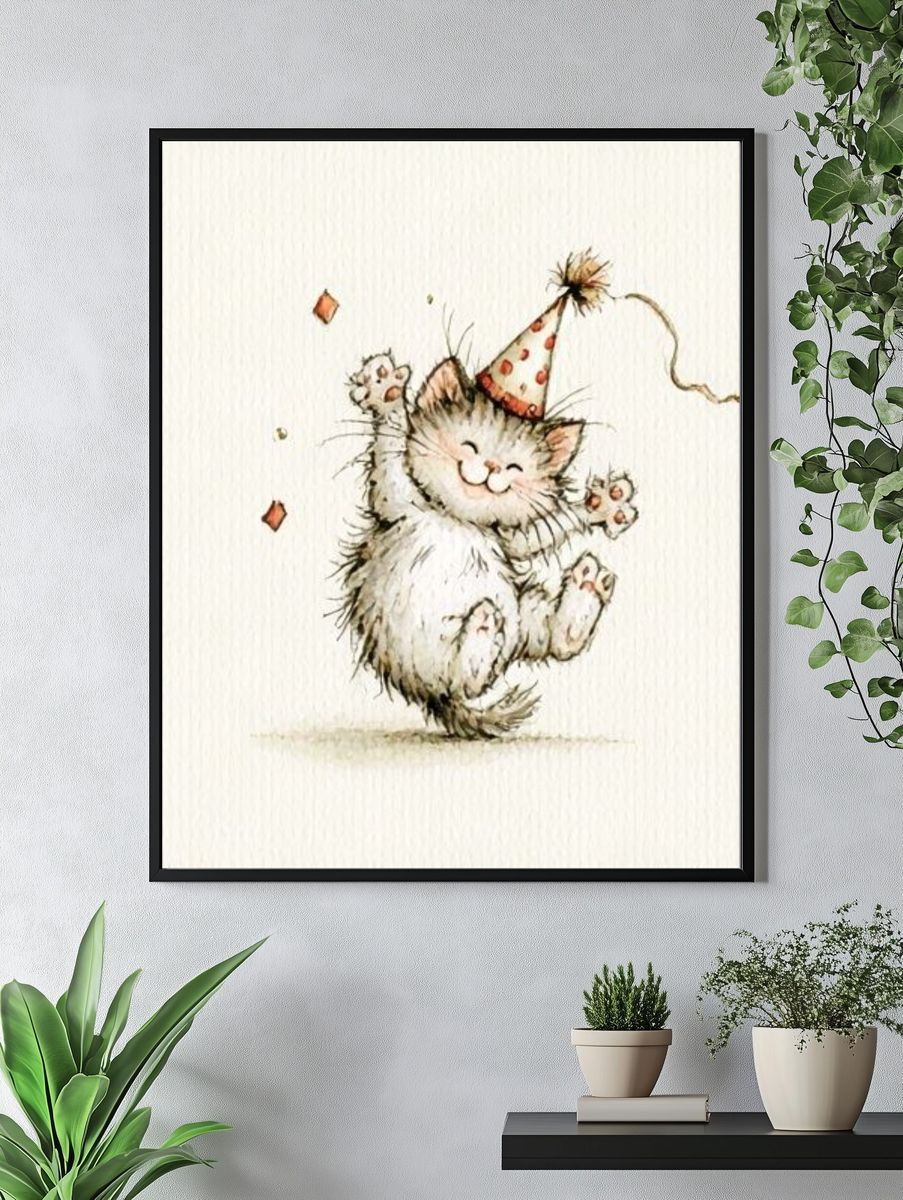 Party Cat Watercolor Print. — room view 4