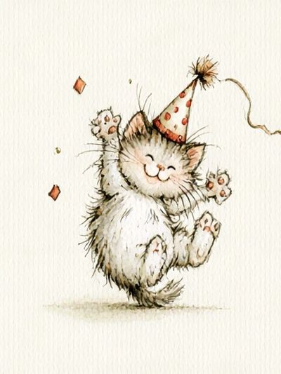 Party Cat Watercolor Print. poster