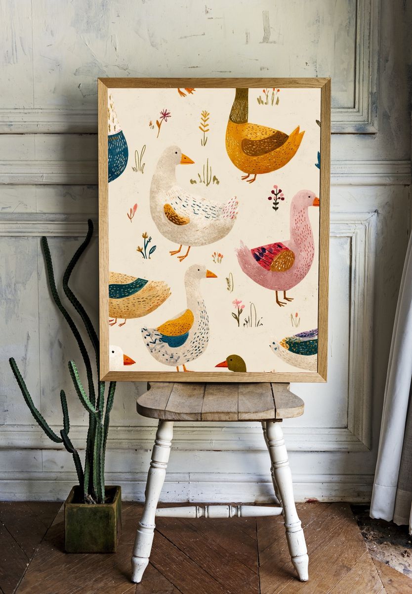 Playful Ducks Illustration Poster. room preview