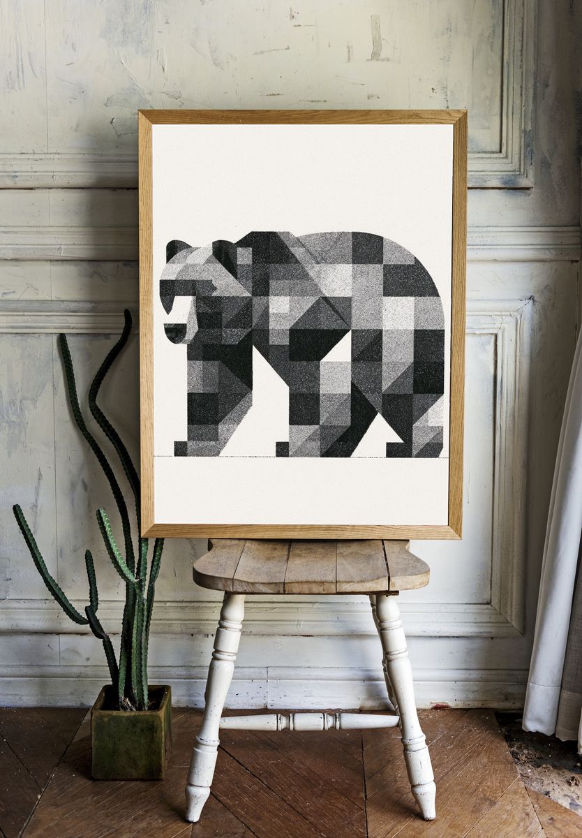 Geometric Bear Black-White Poster. room preview