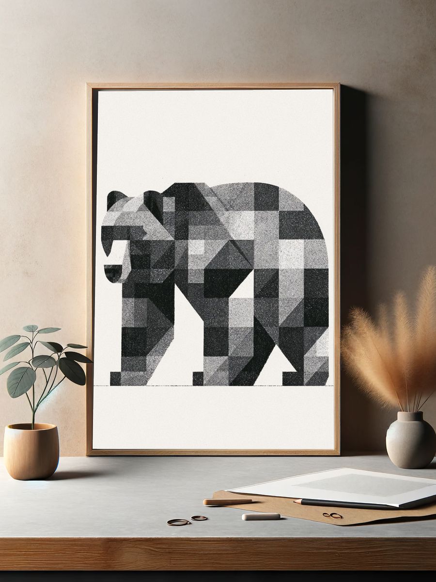 Geometric Bear Black-White Poster. — room view 2