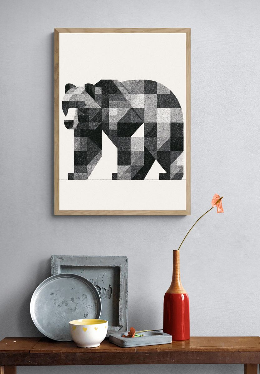 Geometric Bear Black-White Poster. — room view 3