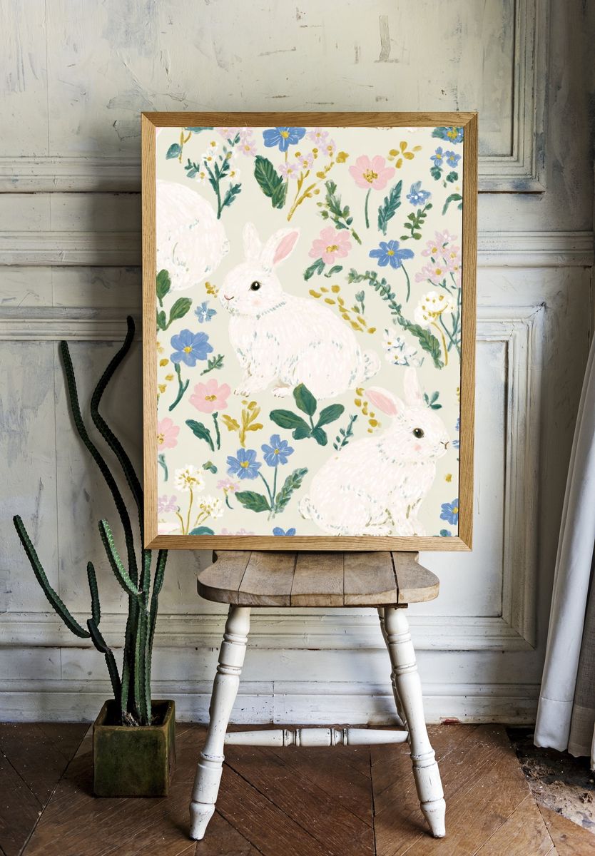 Bunny Meadow Floral Print. — room view 1