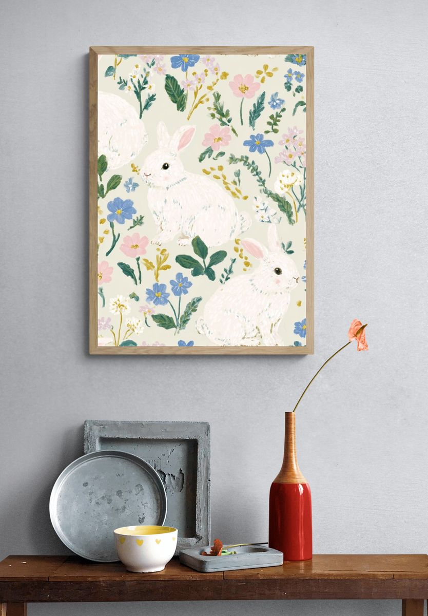 Bunny Meadow Floral Print. — room view 3