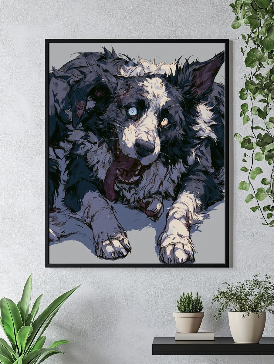 Border Collie Portrait Print. — room view 4