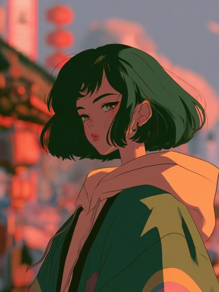 Anime Girl at Sunset Poster. poster detail