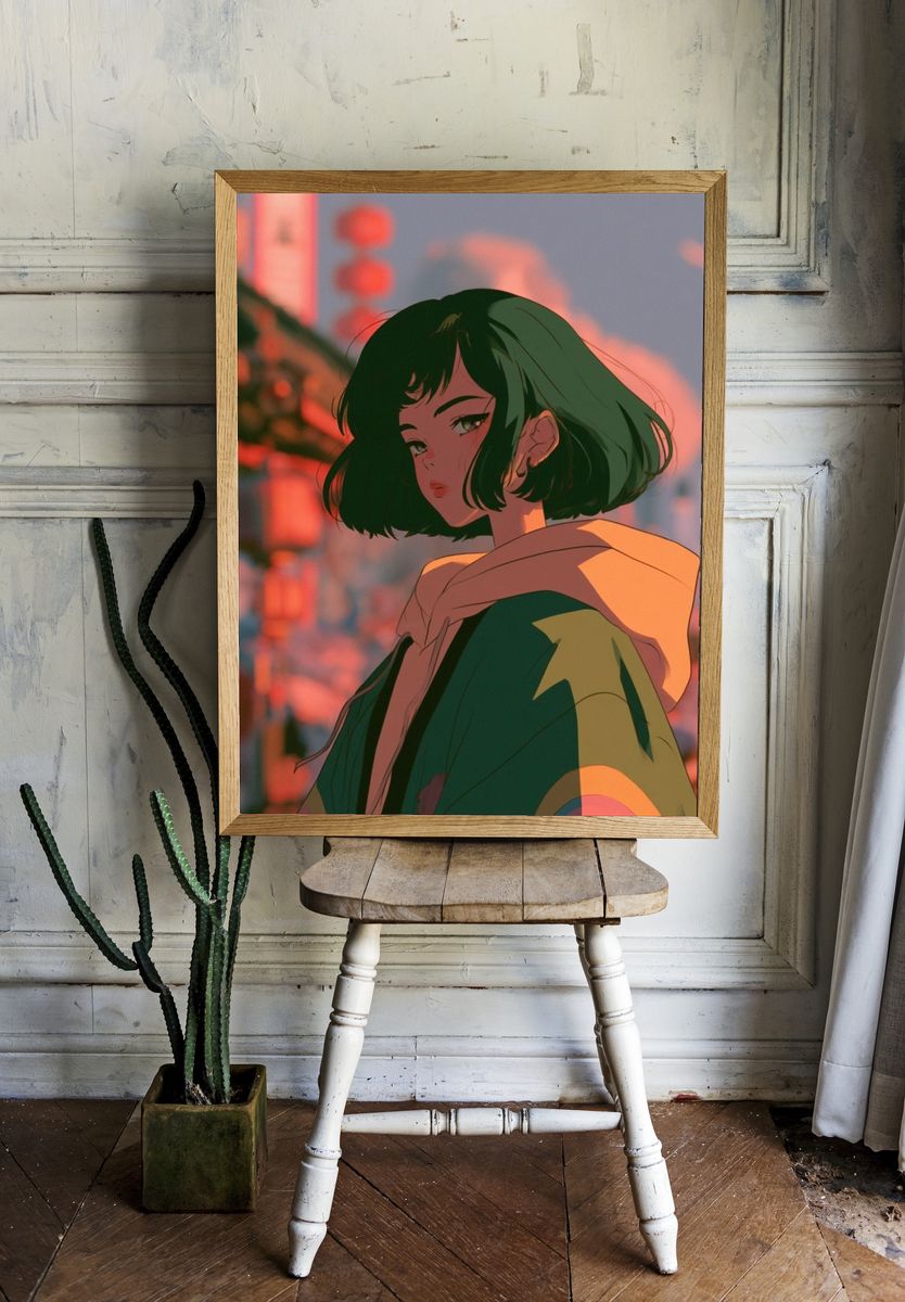 Anime Girl at Sunset Poster. room preview