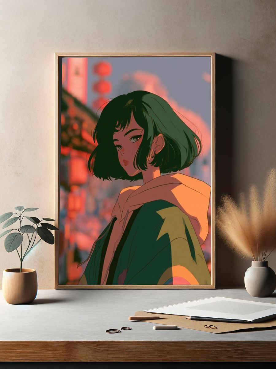 Anime Girl at Sunset Poster. — room view 2