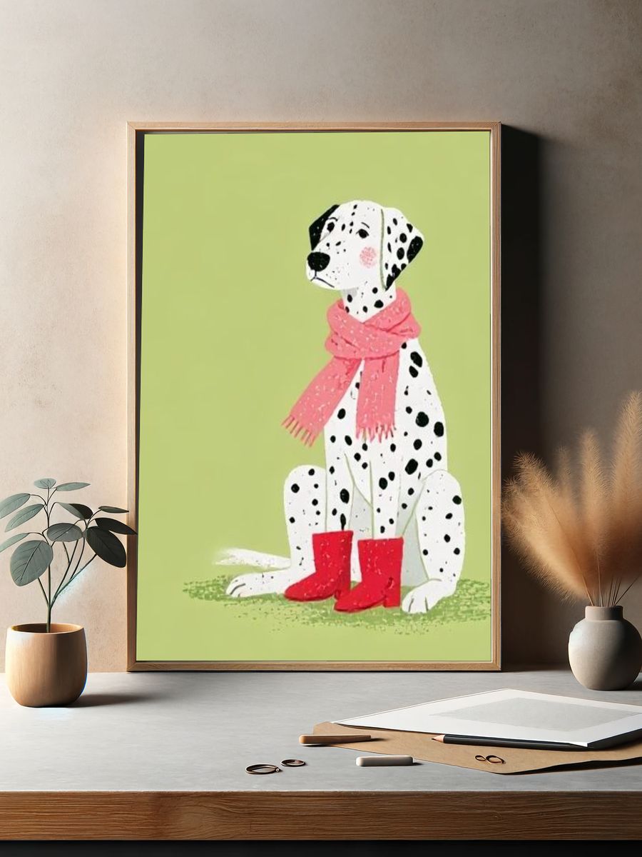 Dalmatian in Pink Scarf Illustration Poster. — room view 2
