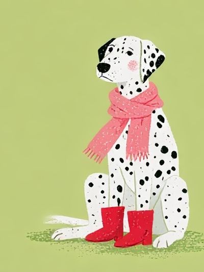 Dalmatian in Pink Scarf Illustration Poster. poster