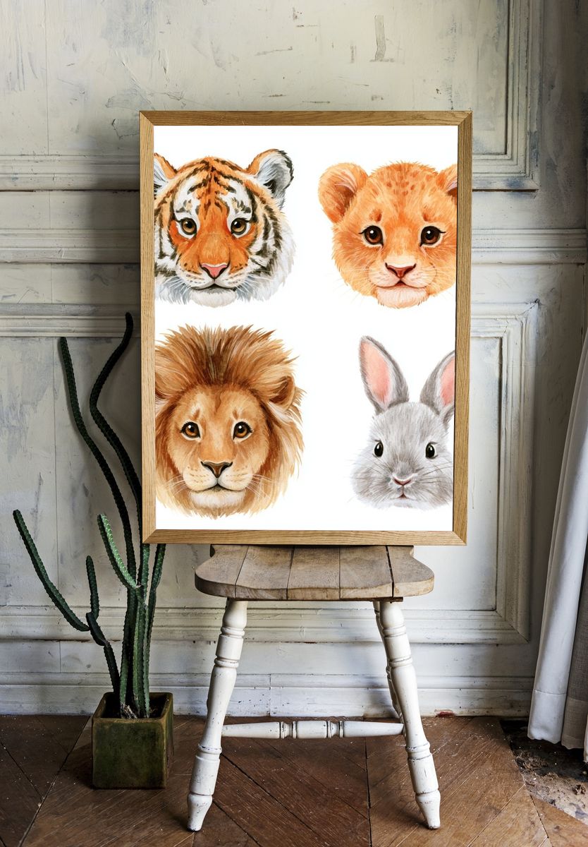 Cute Safari Animals Watercolor Poster. room preview