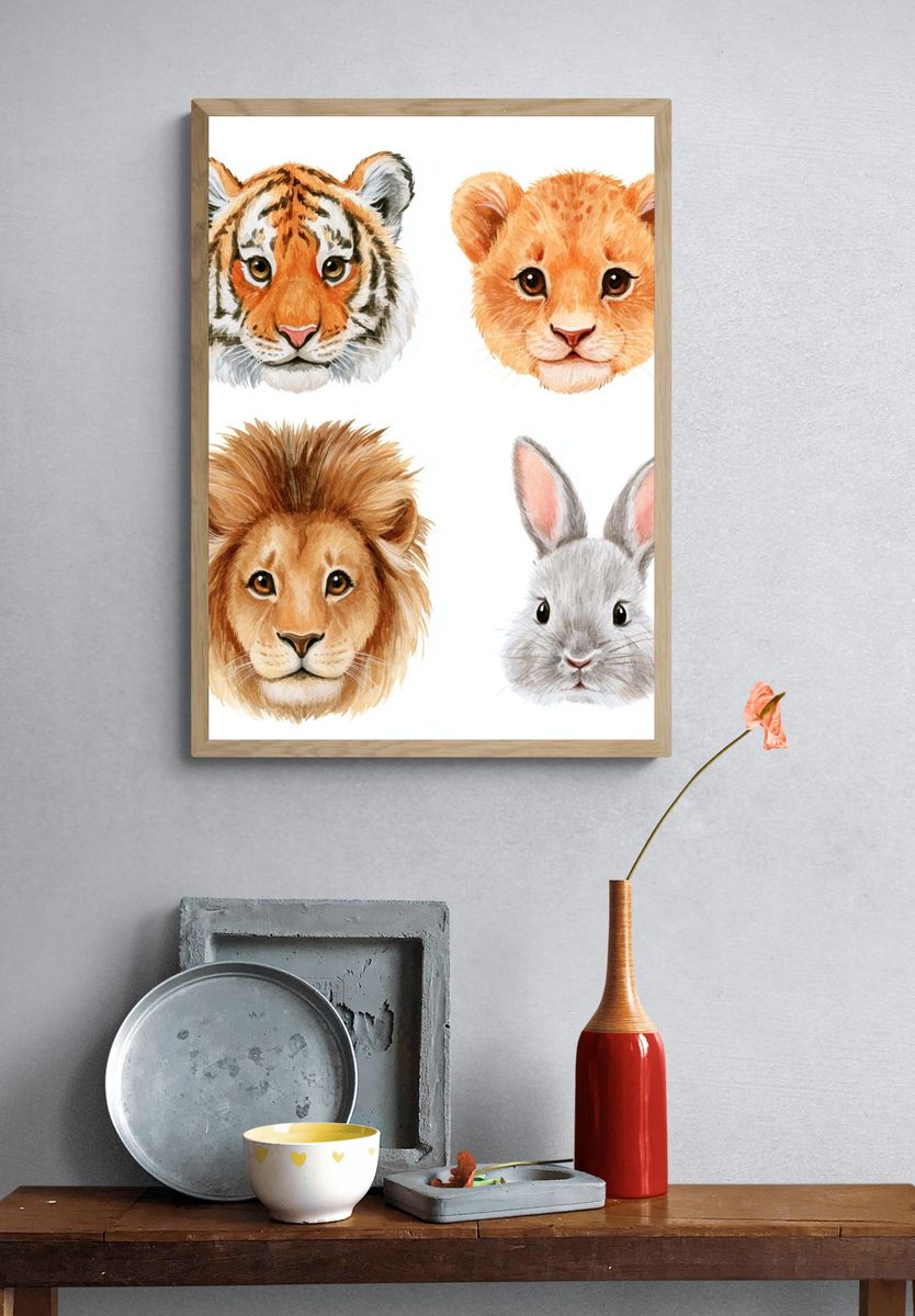 Cute Safari Animals Watercolor Poster. — room view 3