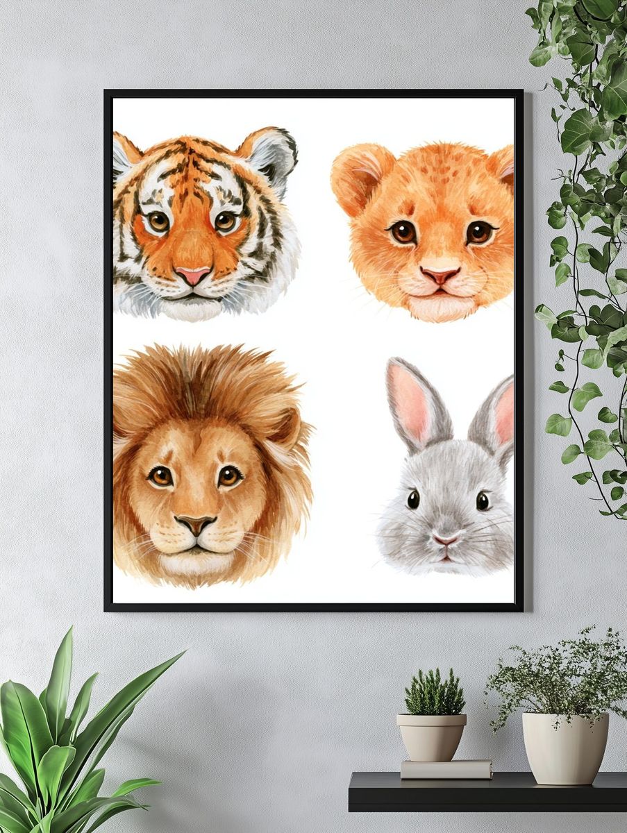 Cute Safari Animals Watercolor Poster. — room view 4