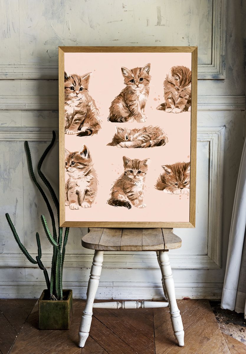 Playful Kitten Study Illustration Poster. room preview