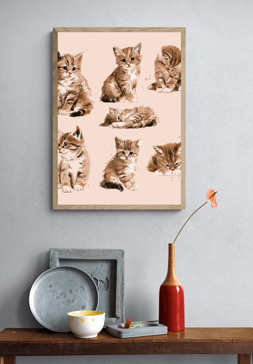 Playful Kitten Study Illustration Poster. — room view 3