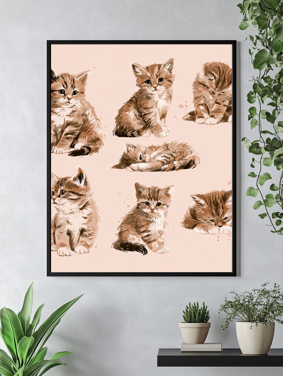 Playful Kitten Study Illustration Poster. — room view 4