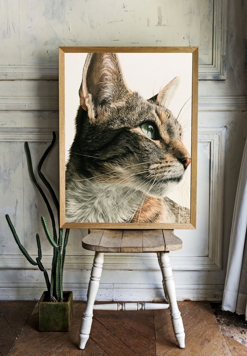 Tabby Cat Portrait Print. — room view 1