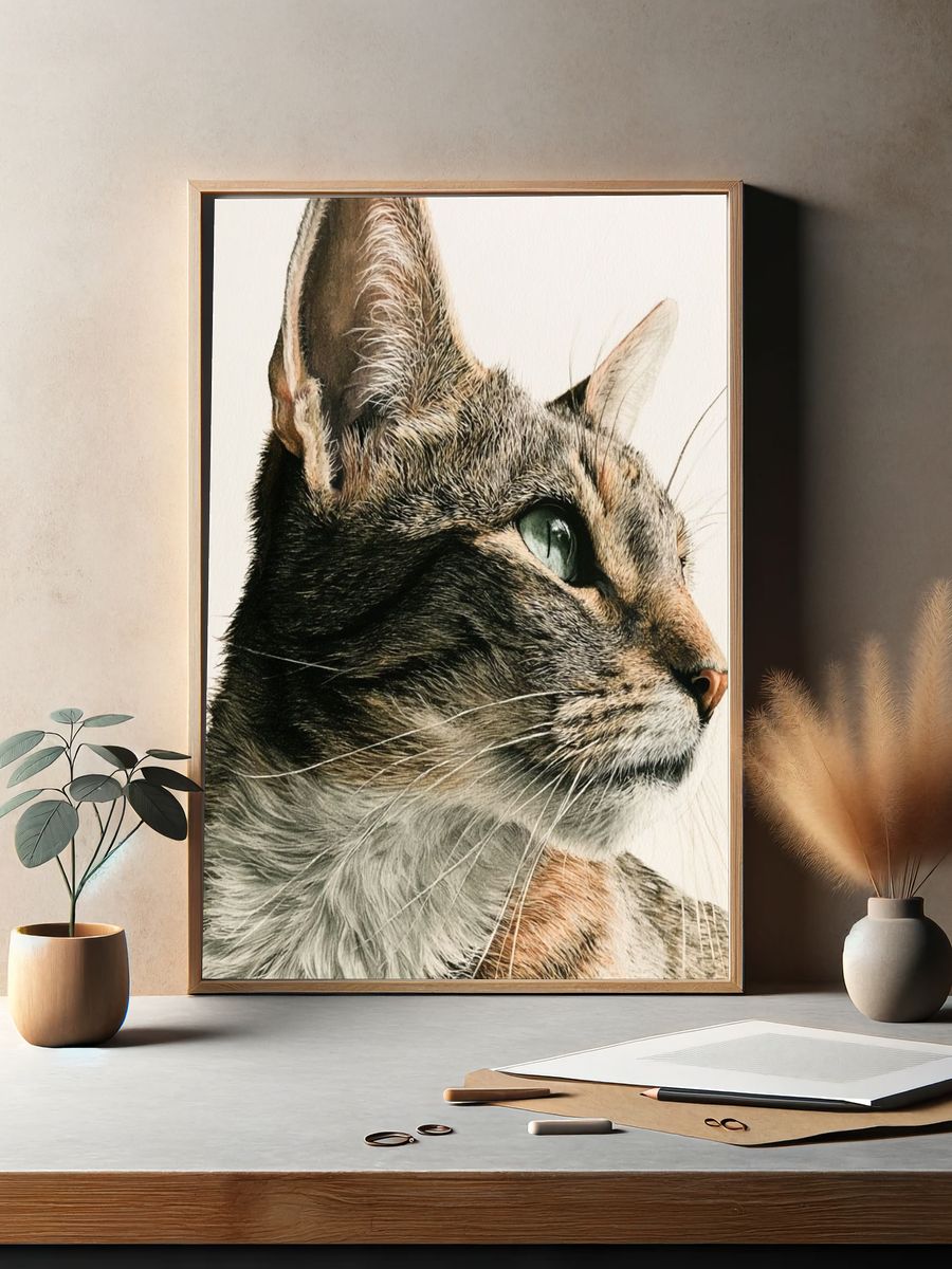 Tabby Cat Portrait Print. — room view 2