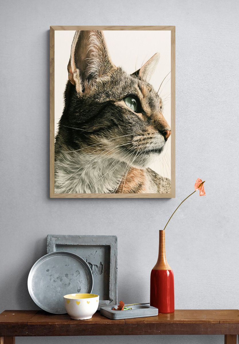 Tabby Cat Portrait Print. — room view 3