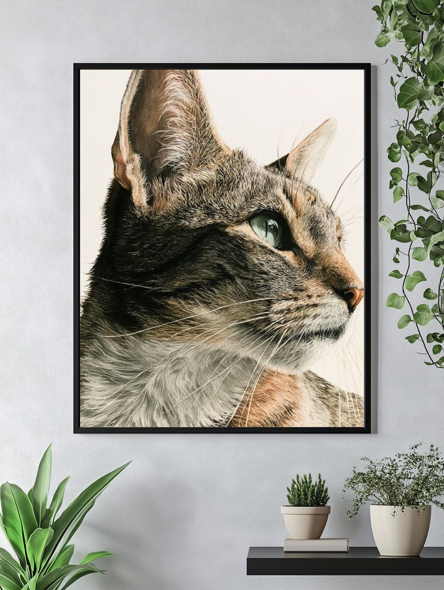 Tabby Cat Portrait Print. — room view 4