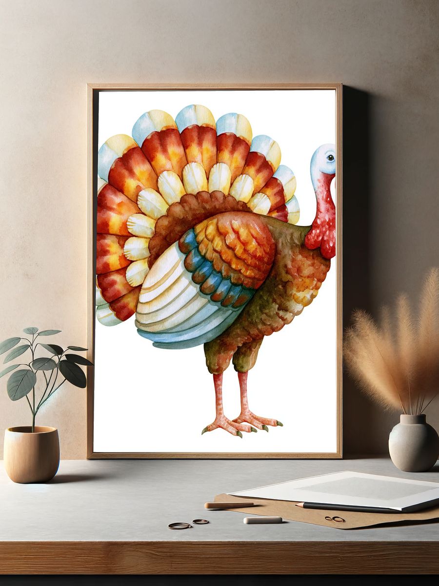 Watercolor Turkey Illustration Poster. — room view 2