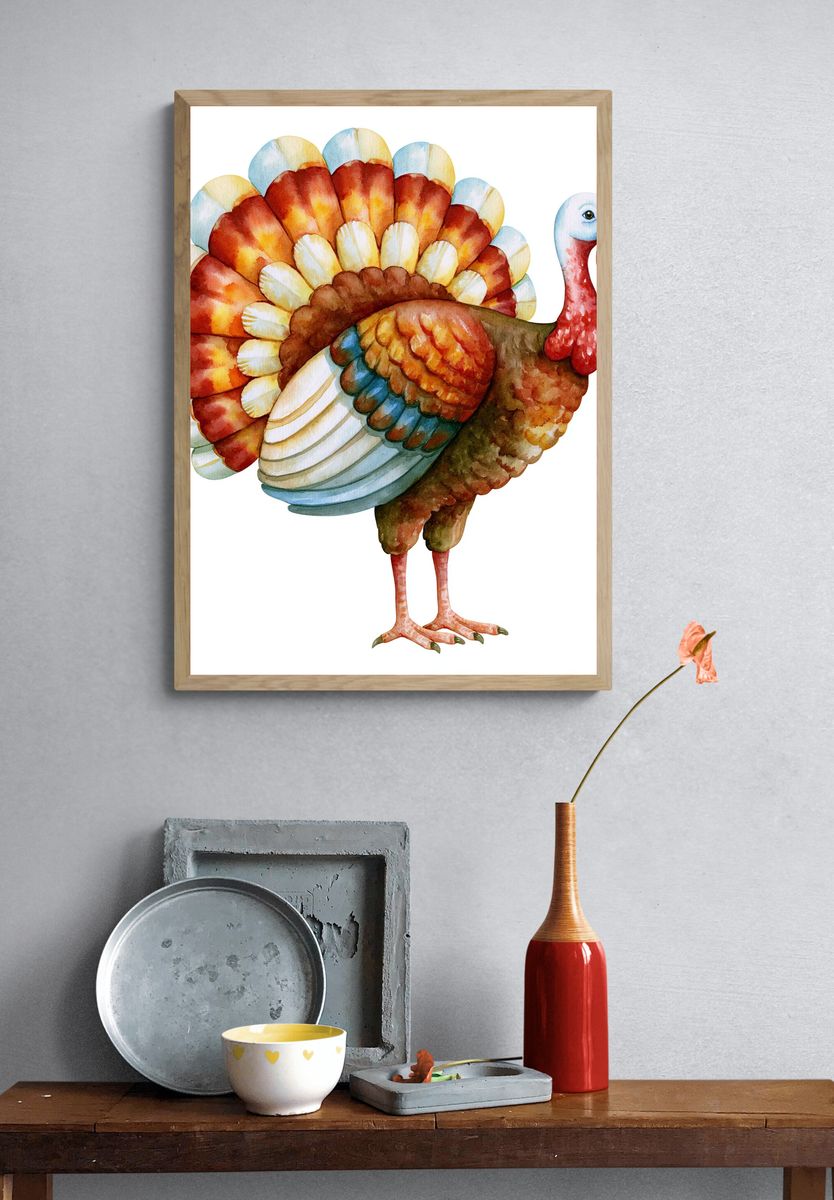 Watercolor Turkey Illustration Poster. — room view 3