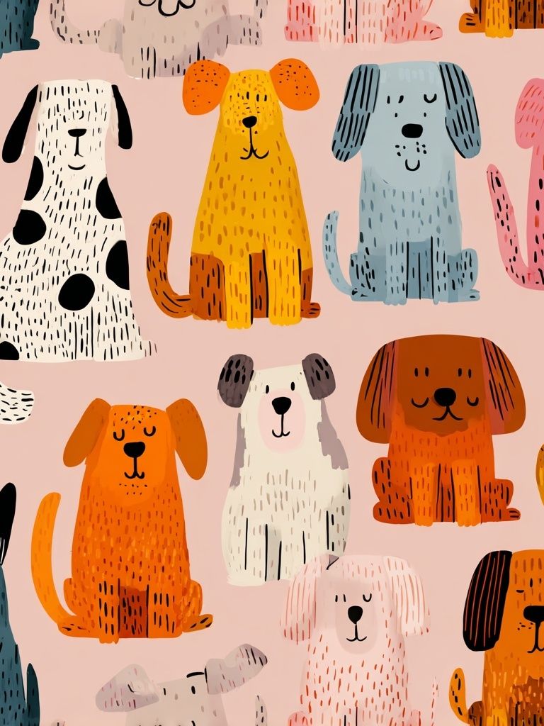 Playful Dogs Illustration Poster. poster detail