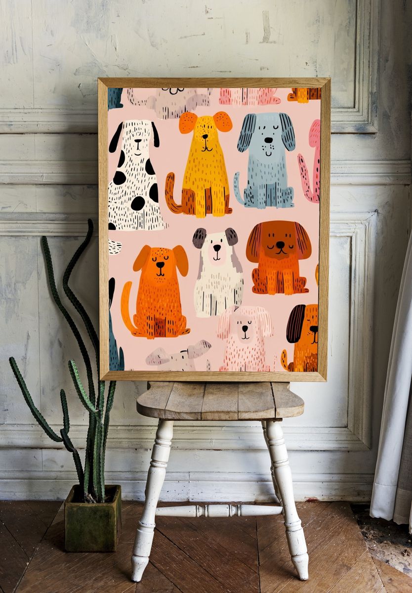 Playful Dogs Illustration Poster. room preview