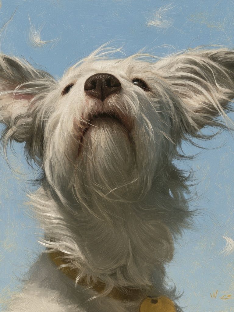 Whimsical White Dog Portrait Print. poster — animals art