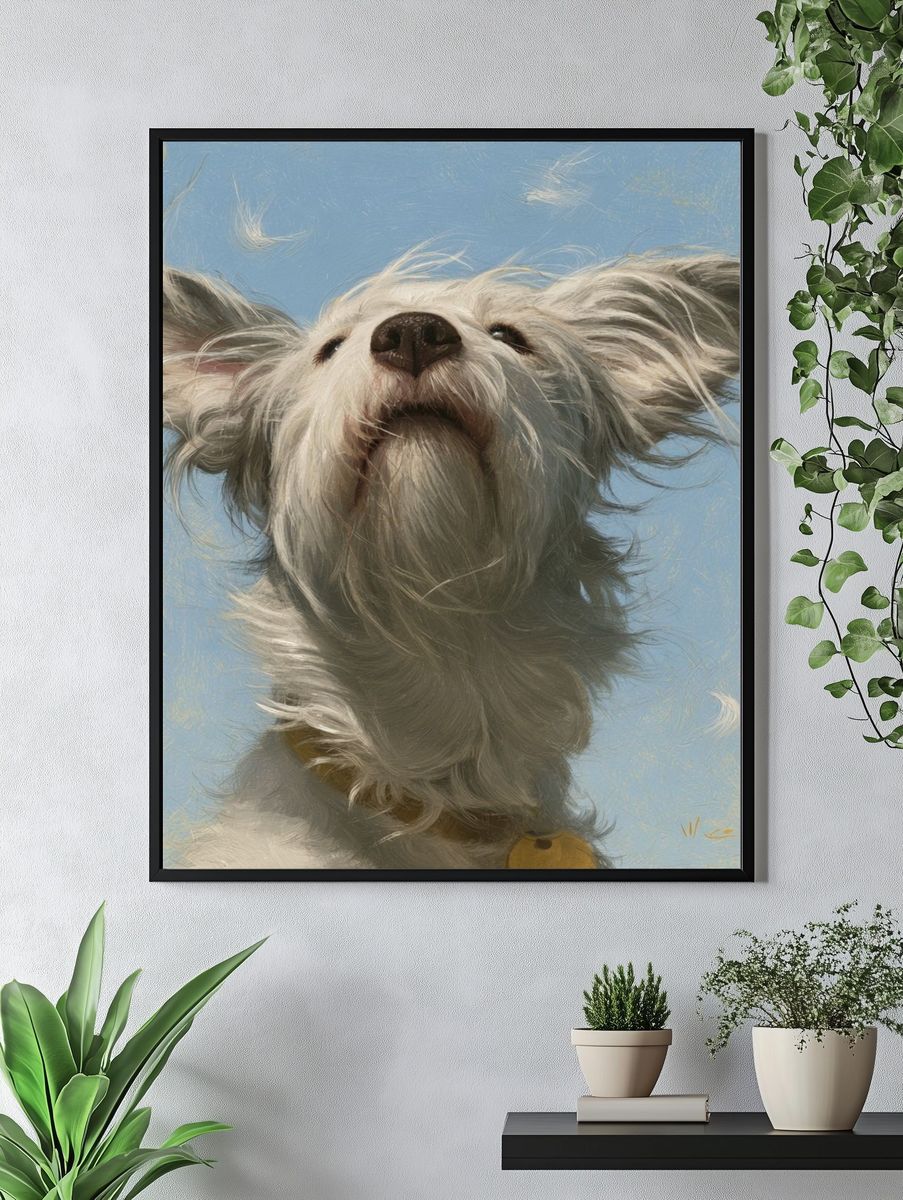 Whimsical White Dog Portrait Print. — room view 4