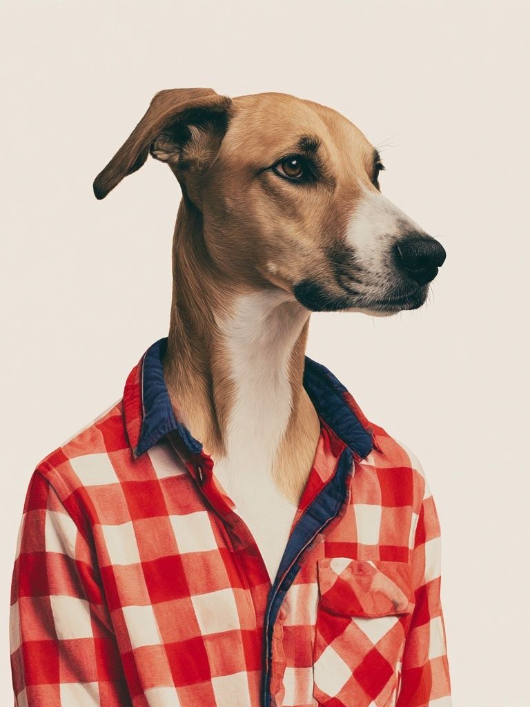 Whippet in Checkered Shirt Poster. poster — animals art