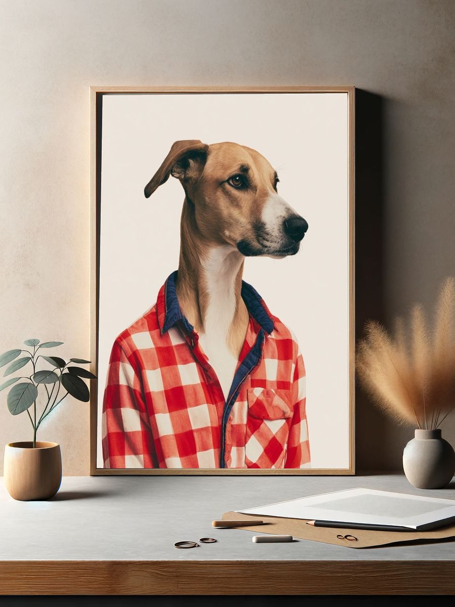 Whippet in Checkered Shirt Poster. — room view 2