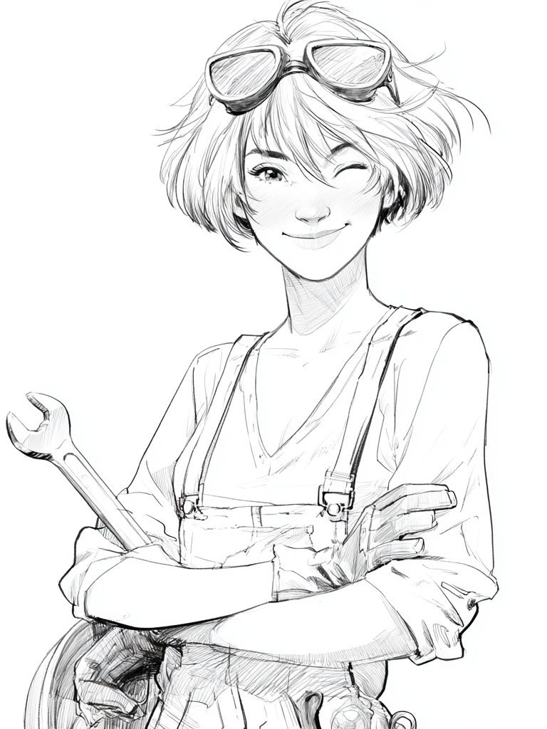 Winking Mechanic Anime Print. poster detail