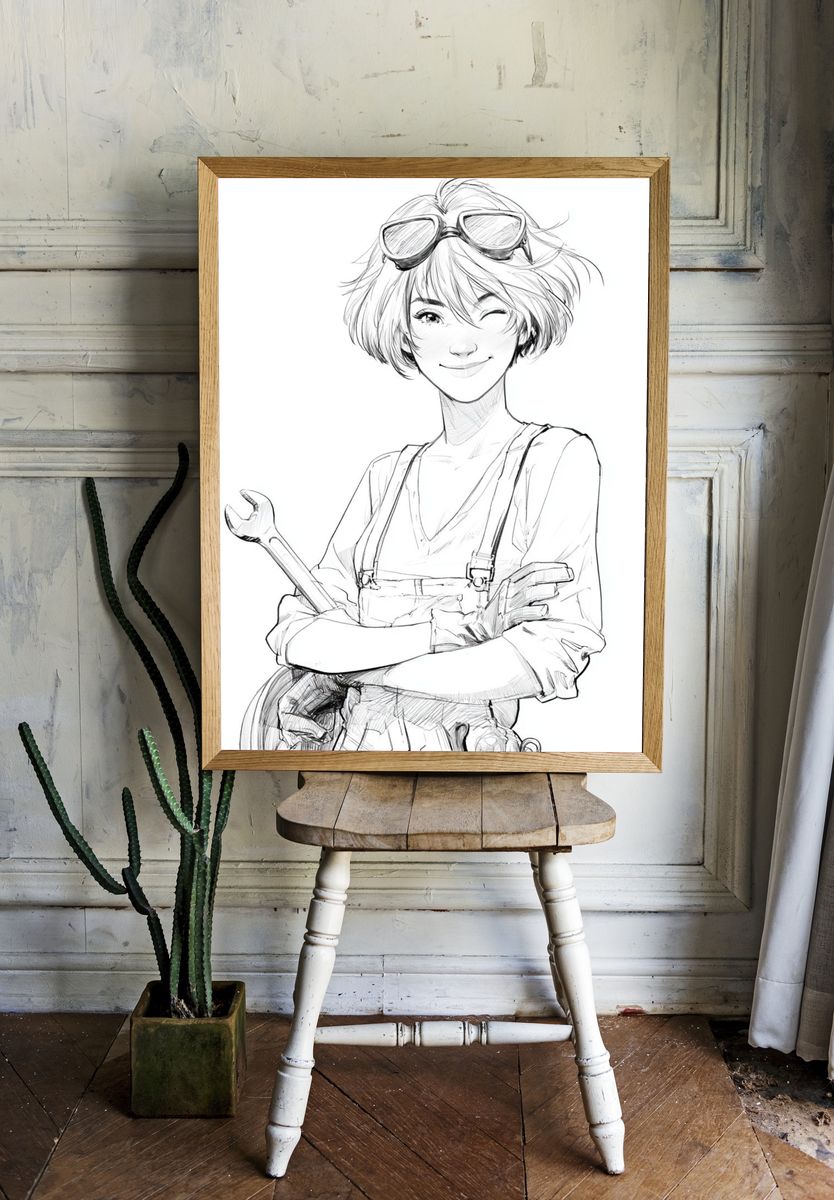 Winking Mechanic Anime Print. room preview