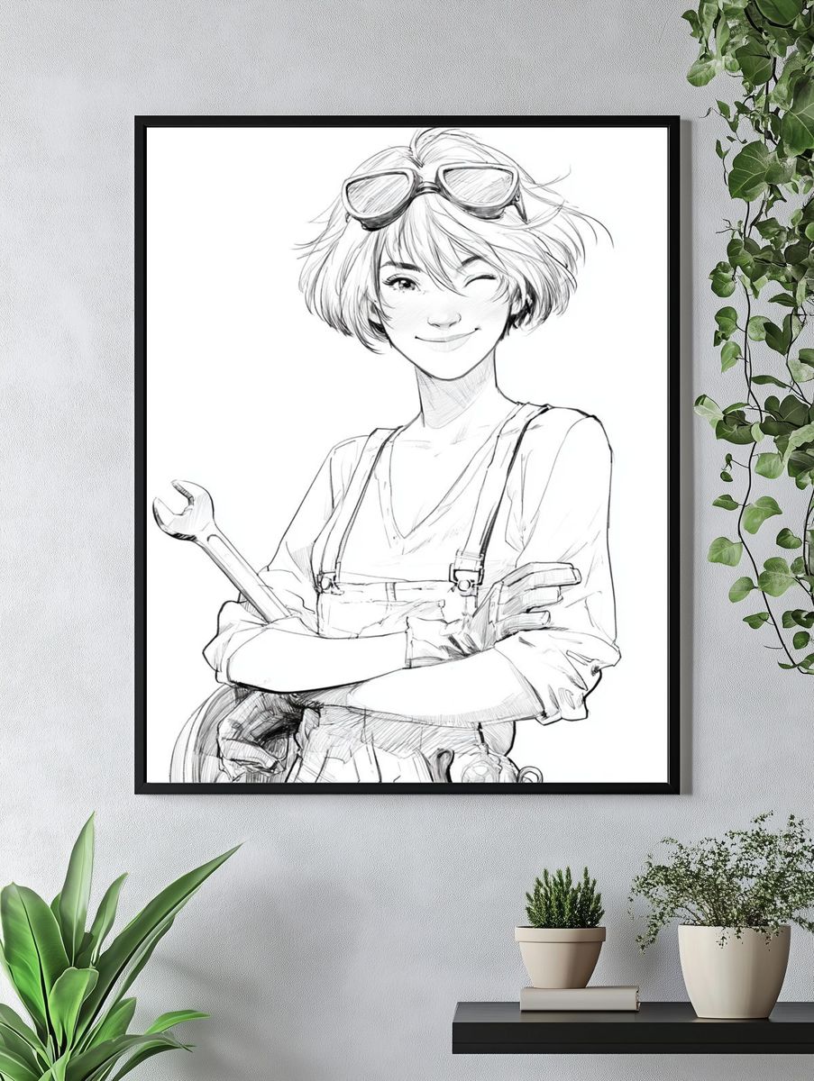 Winking Mechanic Anime Print. — room view 4